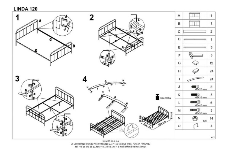 Фото Кровать односпальная Halmar Linda (СМ 120х200) c основанием от производителя Halmar  в Симферополе по цене 19 210 ₽