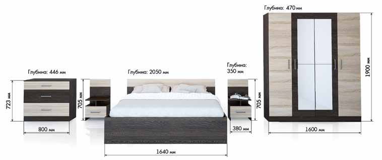 Фото Спальный гарнитур Уют 1 без шкафа (набор-комплект) от производителя Горизонт в Симферополе по цене 17 340 ₽