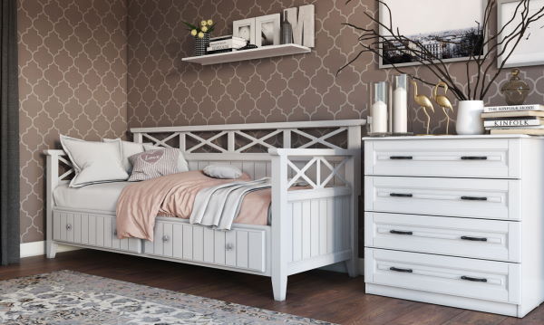 Фото Кровать односпальная Амелия (СМ 80х200) с выдвижными ящиками, без основания с универсальными царгами от производителя Браво-мебель в Симферополе по цене 29 730 ₽