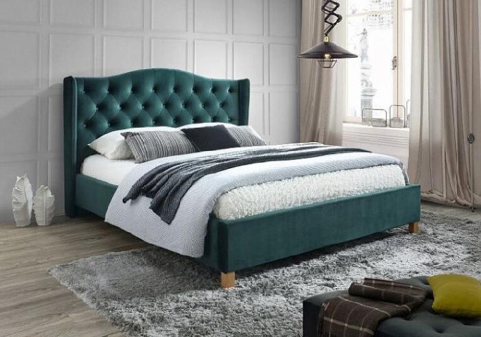Кровать двуспальная Signal Aspen velvet bluvel (СМ 140х200) c ортопедическим основанием ( 140х200 , дерево/ткань , зеленый , без подъемного мех. , без ящиков , без матраса (Signal) )